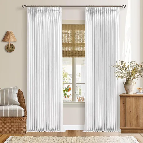 Miniatura 45 de TWODRAPES Cortinas de Lino Plisadas con Pinza Beige Blancas de 54 Pulgadas de Largo 2 Paneles para Comedor Cocina Dormitorio Plisadas Semi