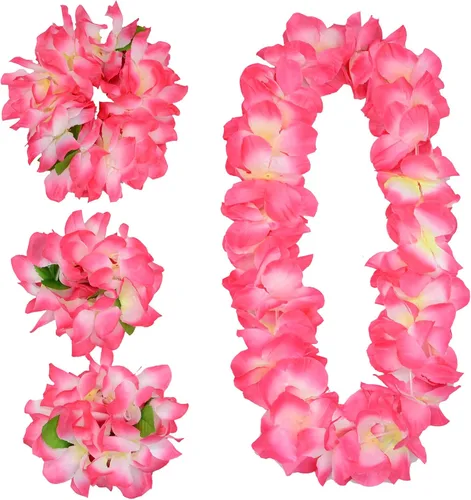 Yansanido 4 piezas de leis hawaianos rosas para fiesta de graduación, fiesta de baile, accesorios de fotos en exteriores (rosa)