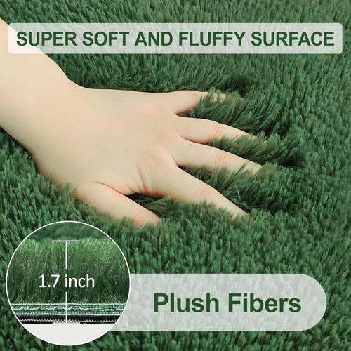 Miniatura 3 de Alfombras verdes para dormitorio de niños: alfombra de pasillo lavable de 2x6, alfombras pequeñas antideslizantes, esponjosas, suaves, peludas