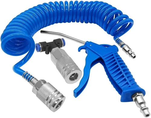 Beduan Kit de pistola de aire con manguera neumática de poliuretano de 16 pies de largo, pistola de aire resistente para compresor de aire (azul)