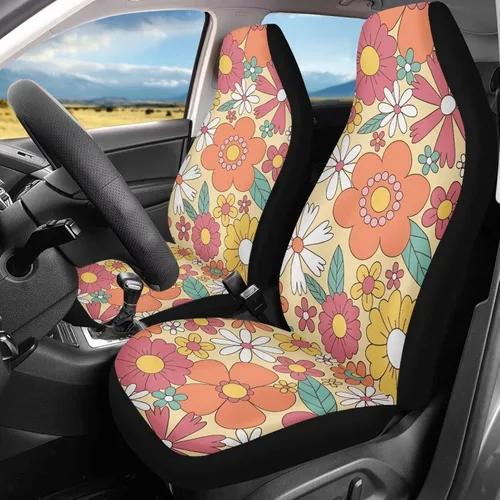 Miniatura 2 de Groovy Hippie Flower - Fundas de asiento de automóvil con diseño floral de los años 70 y 80 para asientos delanteros, paquete de 2 protectores