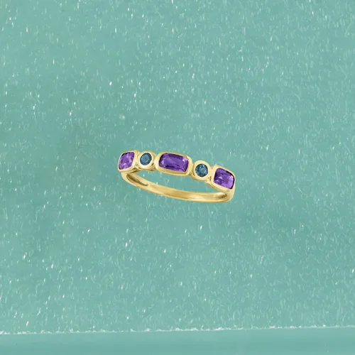 Miniatura 5 de Ross-Simons Anillo de amatista de 0,70 quilates y topacio azul Londres de 0,10 quilates en oro amarillo de 14 quilates
