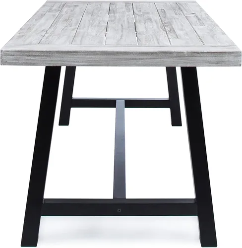 Miniatura 8 de Mesa de comedor de madera de chorro de arena gris claro al aire libre con metal rústico negro e