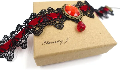 Miniatura 5 de ETERNITY J. - Gargantilla gótica retro hecha a mano de encaje, pulsera y colgante de cadena negro