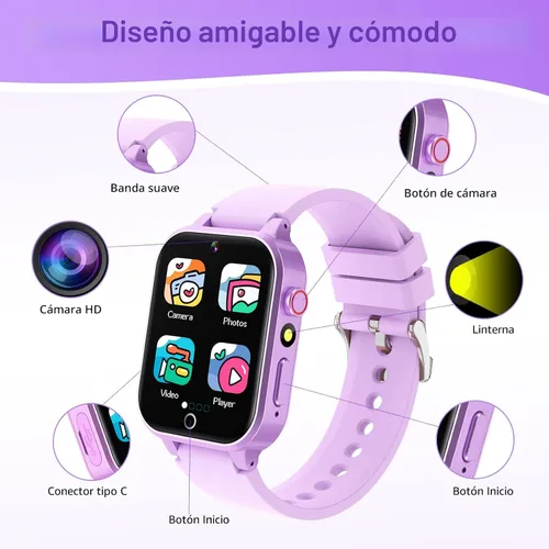Miniatura 7 de Cosjoype Reloj inteligente para niños con 26 juegos de rompecabezas, pantalla táctil HD, cámara de video, reproductor de música, seguimiento