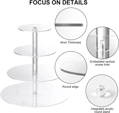 Miniatura 3 de AMEITECH Soporte para cupcakes, soporte redondo de 4 niveles para cupcakes, torre de postres, soporte de pastelería para bodas, cumpleaños, fiestas