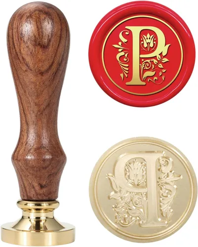 Miniatura 15 de Yoption - Sello de cera con diseño de letra S, cabeza de latón floral vintage, mango de madera, sello inicial del alfabeto, para invitación