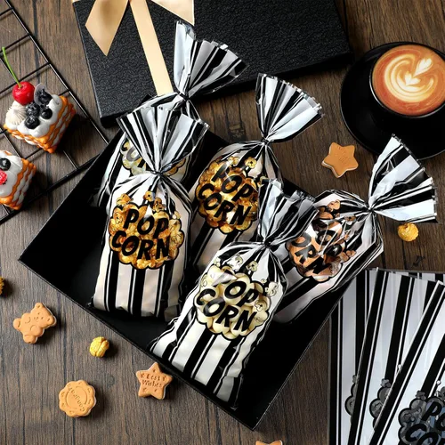 Miniatura 2 de 200 bolsas de palomitas de maíz, bolsas de plástico para máquina de palomitas de maíz, recipientes de maíz con lazos giratorios para carnaval