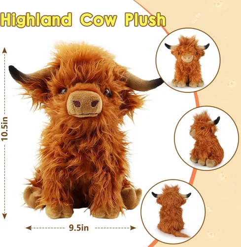 Miniatura 4 de OROZCOR Animal de Peluche de Vaca Highland, Lindos Juguetes de Figuras de Peluche de Vaca Esponjosa, Decoración de Peluche de Ganado Highland