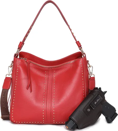 Montana West - Bolsa grande de cuero para mujer, portación oculta de arma, con detalle de tachas, bolsa cruzada