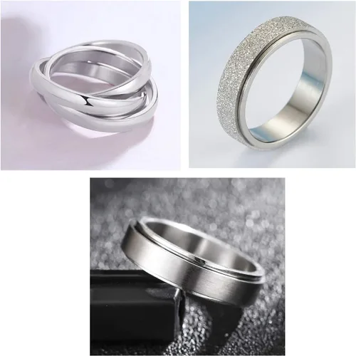 Miniatura 9 de Nanafast 3 anillos giratorios para la ansiedad, anillos giratorios de acero inoxidable para mujeres y hombres, anillos para aliviar el estrés