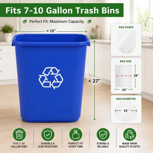 Miniatura 3 de Bolsas de basura transparentes de 7 a 10 galones (110 bolsas) de 29 x 24 pulgadas, bolsas de basura extragrandes y medianas para cocina, bolsas