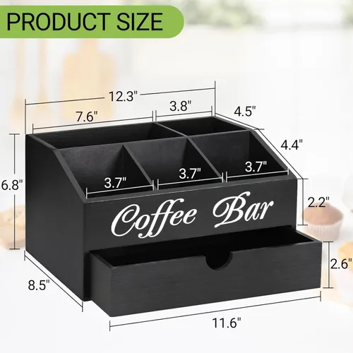 Miniatura 3 de Organizador de barra de café, accesorios de barra de madera con cajón, organizador de estación de café, cesta de almacenamiento, estación