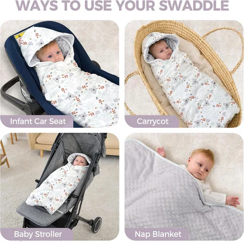 Miniatura 6 de Miracle Baby Manta para asiento de automóvil, manta de algodón transpirable de 2.5 TOG con arnés de 3 puntos, envoltura suave de lunares Minky