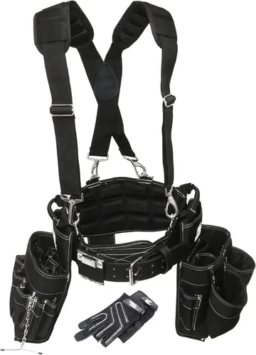 paquete de lujo para electricistas (Cinturón de Herramientas, ligueros, guantes, cubo cargador) cinturón con ventilación y soporte de espalda con