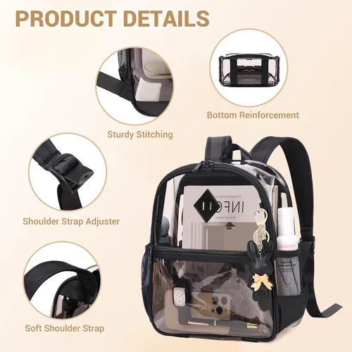 Miniatura 5 de MUSEVOS Mochila transparente para eventos de estadio aprobada 12x6x12, bolsa mini transparente de TPU gruesa con bolsillo frontal para conciertos
