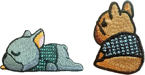 Miniatura 2 de TH - Juego de 2 minúsculos, bulldog francés, cachorro, mascota, perro, lindo logotipo de dibujos animados, 16 parches, coser para planchar