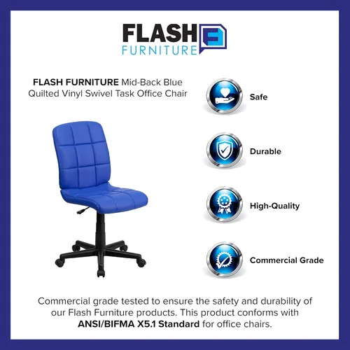 Miniatura 12 de Flash Furniture - Silla giratoria de respaldo medio de vinilo, acolchada, color negro Azul