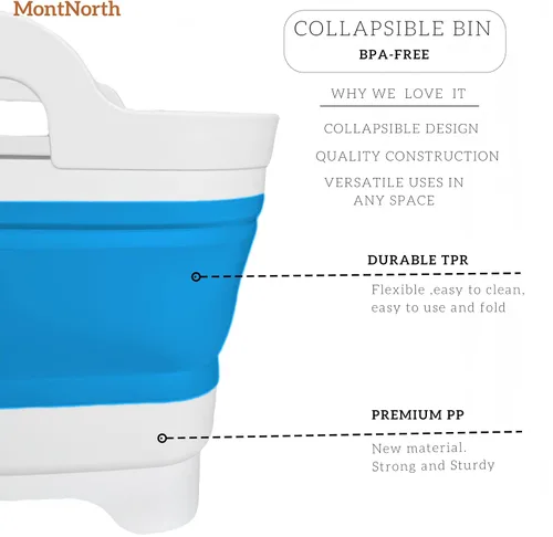 Miniatura 5 de Lavabo plegable de 9 L, tina plegable con tapón de drenaje, lavabo plegable portátil, fregadero de campamento para lavar platos, lavandería y uso