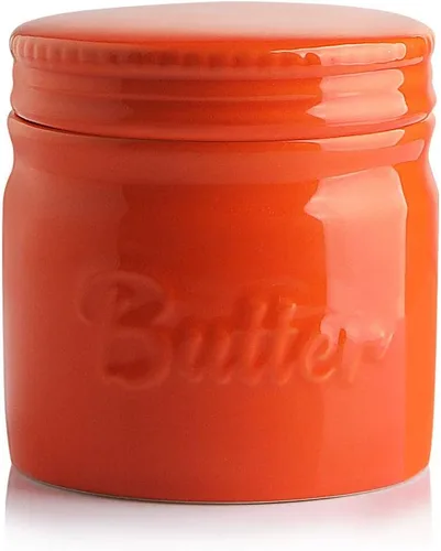Miniatura 7 de Sweejar Recipiente para mantequilla de porcelana, plato francés con línea de agua, recipiente cerámico para mantequilla suave (Negro)