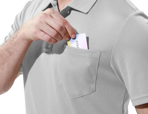 Miniatura 5 de TBMPOY Polo para hombre con bolsillo, manga corta, secado rápido, informal, para deportes al aire libre