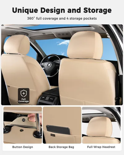 Miniatura 2 de Huidasource Juego completo de fundas de asiento de automóvil, funda de asiento de cuero transpirable para la mayoría de automóviles, SUV
