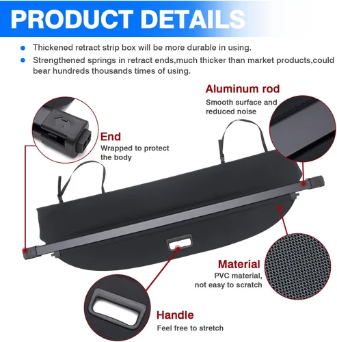 Miniatura 4 de Powerty Cubierta de carga para Nissan Murano Platinum SL SV S 2015-2024 Cubierta retráctil para maletero Cubierta de blindaje para accesorios