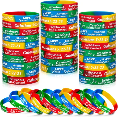 Miniatura 7 de Huquary 48 Piezas Pulseras Fruto del Espíritu Pulseras de Silicona Cristianas Inspiradoras con Escrituras a Granel Religiosas Motivacionales Amor