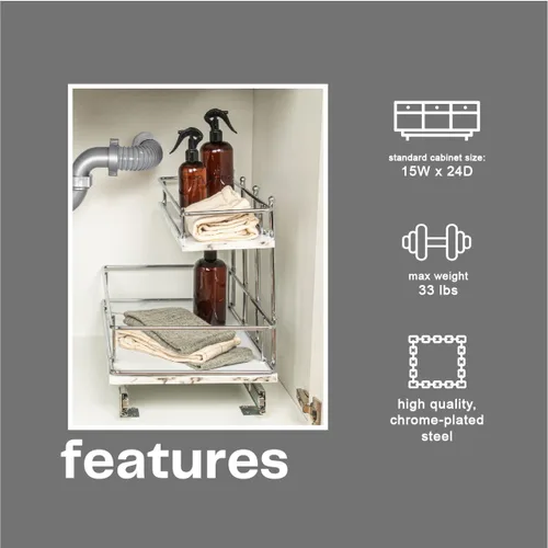 Miniatura 6 de Household Essentials - Organizador Glidez de mármol sintético, de armario de cocina, de 2 niveles, estantes extraíbles, 53 cm de profundidad x 31 cm
