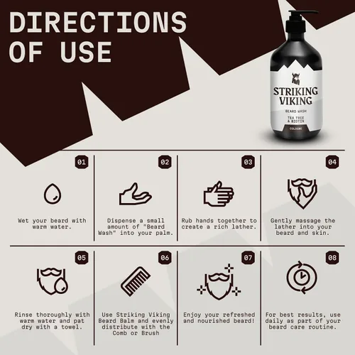 Miniatura 3 de Striking Viking Jabón para barba – 17 onzas, árbol de té natural y biotina – Champú para barba con aroma a colonia sin parabenos ni sulfatos