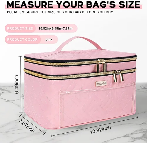 Miniatura 3 de BAFAMYE Bolsa de Maquillaje de Viaje de Doble Capa para Mujeres, Estuche Cosmético Grande, Organizador para Accesorios de Tamaño de Viaje, Botellas