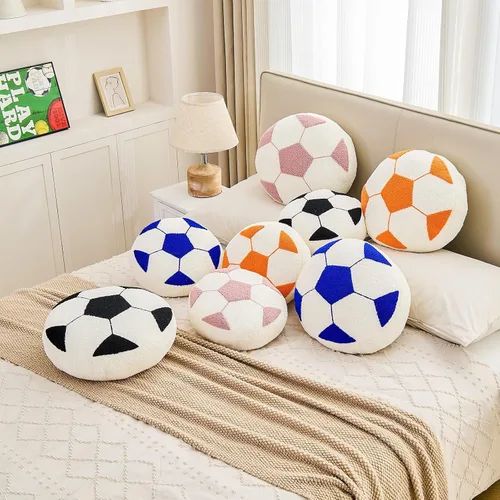Miniatura 7 de Uvvyui Almohada de fútbol de fútbol con forma redonda, decorativa para decoración de habitación, cojín de felpa para sofá y dormitorio