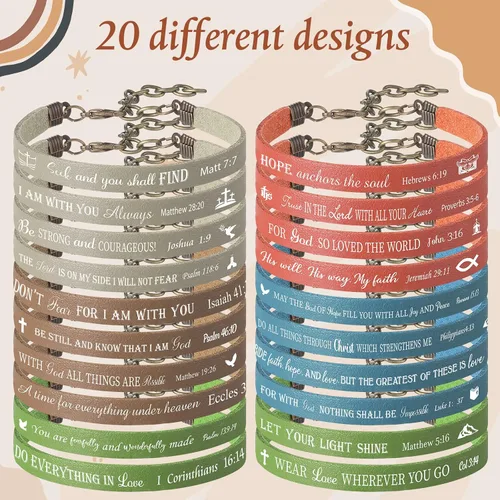 Miniatura 3 de Jeyiour 20 pulseras de versículo bíblico a granel, pulseras de cuero cristiano a granel, pulseras de citas de las Escrituras de la fe de Dios