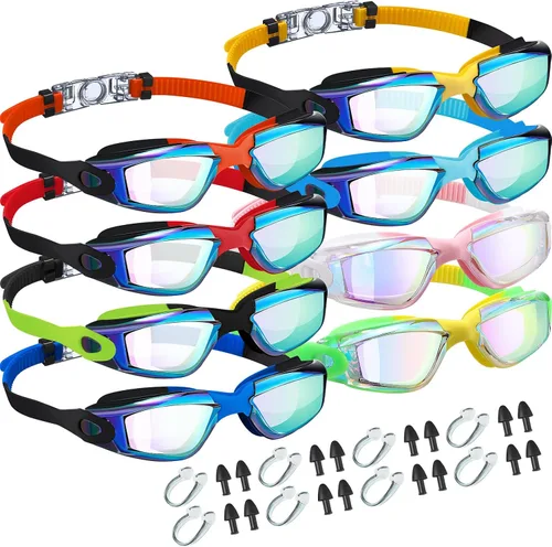 Miniatura 11 de Konohan Paquete de 8 gafas de natación sin fugas para adultos, protección UV, gafas de piscina con clip para la nariz