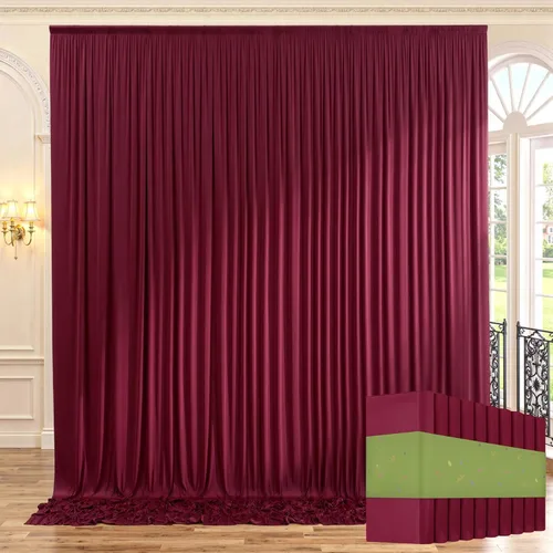 Miniatura 70 de Cortinas de telón de fondo granate de 10 pies x 10 pies sin arrugas para fiestas, 2 paneles de cortinas de telón de fondo de poliéster sedoso