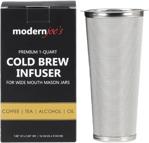 MODERNJOE'S Filtro de café frío prémium para tarros Mason de boca ancha de 1 cuarto de galón. Cafetera de café frío. Perfecto para café helado y té.