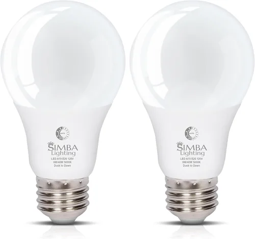 Miniatura 11 de Simba Lighting LED A19 Dusk to Dawn 6W 120V Outdoor Bulbs E26 2700K, 2 Pack With Photocell Sensor Smart Auto On and Off, 40W Replacement for