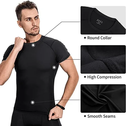 Miniatura 4 de Niksa Camisetas de compresión para hombre, paquete de 5, camisetas de compresión atlética de manga corta para entrenamiento fresco y seco