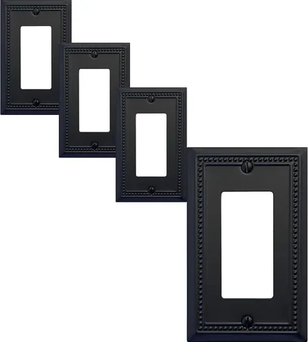 Miniatura 52 de OKAWYC Cubierta de Interruptor de Luz de Tomacorriente Dúplex Individual Belaire de Metal con Cuentas para Pared, Paquete de 4 Latón Antiguo 1 Gang