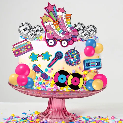 Miniatura 5 de 31 adornos para tartas de patinaje, decoración retro de los años 80 y 90 para tartas, temática de hip hop, decoración de fiesta de patinaje rodante