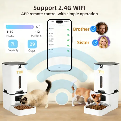 Miniatura 3 de TYM Comedero automático para gatos, dispensador de comida para gatos WiFi de 7 litros con control inteligente de aplicación, alimentador automático