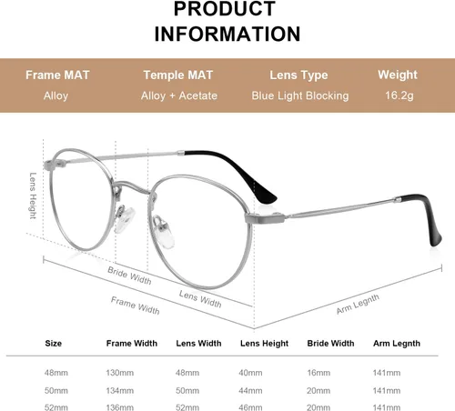 Miniatura 4 de Lentes de lectura redondos de metal pequeños para mujeres y hombres, clásicos, vintage, retro, bloqueo de luz azul, lectores de computadora Plateado