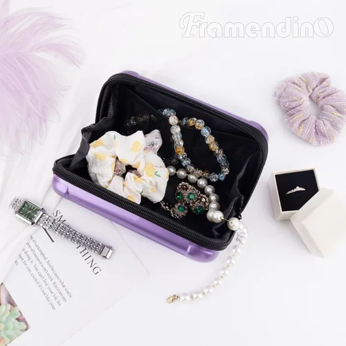 Miniatura 4 de Framendino, Estuche de cosméticos de carcasa dura morada, bolsa de transporte para artículos de tocador, mini cuerpo cruzado con cuerda de agarre