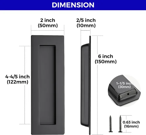 Miniatura 3 de JOY DECOR Paquete de 8 manijas para puertas de bolsillo, tiradores empotrados rectangulares de 5.9" para puertas correderas de armario y granero