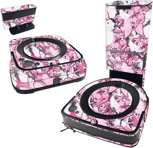 MightySkins - Piel brillante con purpurina compatible con iRobot Roomba s9+ Vacuum y Braava Jet m6 Bundle – Mariposas | Acabado protector de