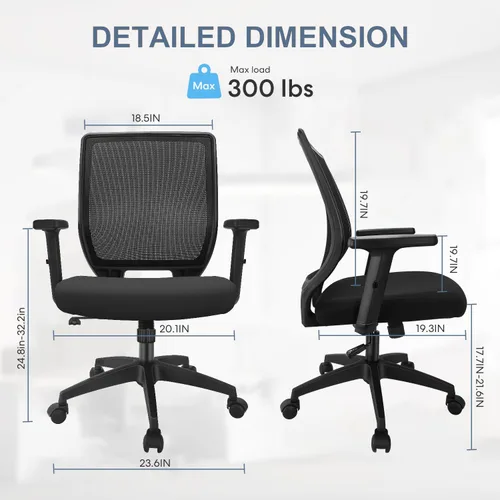 Miniatura 3 de Silla ergonómica de oficina, silla de escritorio de malla para el hogar con brazos ajustables, sillas de computadora con respaldo medio para Negro