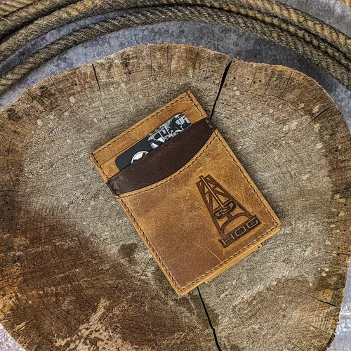 Miniatura 3 de HOOEY Clip de cuero para hombre, Logotipo de cerdo en relieve, marrón
