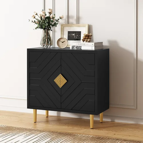 HLR Armario de almacenamiento con 2 puertas, armario decorativo con puertas decorativas en relieve, aparador para sala de estar, cocina, comedor,