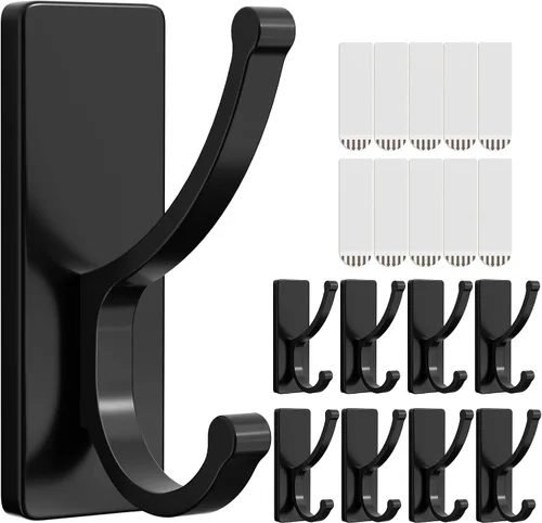 Miniatura 8 de pickpiff Ganchos adhesivos de pared con tira, sin residuos, fáciles de quitar, gancho para toallas pegajoso fuerte y resistente, paquete de 4 Negro