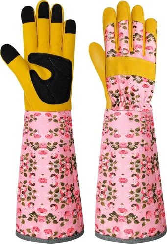 Miniatura 10 de Guantes largos de jardinería para mujer, guantes de cuero a prueba de espinas, guantes de trabajo transpirables para mujeres, patio, exteriores